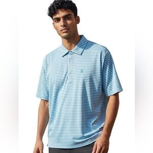 FootJoy striped Lisle Set On Placket Golf Polo, blue and white, size Medium
